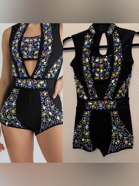 Glamour dance costume solo bling leotard embellished XSA-extra small adult